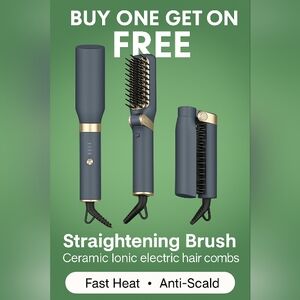🔥 BUY ONE GET ONE FREE! Ceramic Ionic Hair Straightening Brush — Fast-Heat